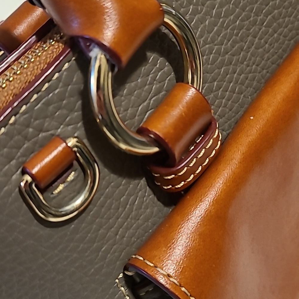 Dooney & Bourke Aubrey Satchel Purse Grey Brown Leather Bag Pebbled - Picture 13 of 16